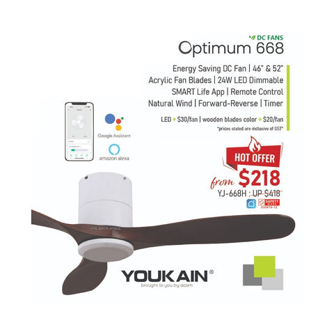 (ACORN) YOUKAIN OPTIMUM 668 Smart Ceiling Fan (with Hugger)