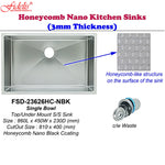 FIDELIS Gun Metal Honeycomb Nano Single Bowl Kitchen Sink L420/L600/L680/L760