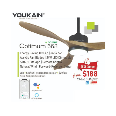 (ACORN) YOUKAIN OPTIMUM 668 Smart Ceiling Fan (without Hugger)