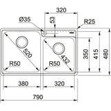 FRANKE Kitchen Sink Drop-In Double Bowl BCX620-38/32